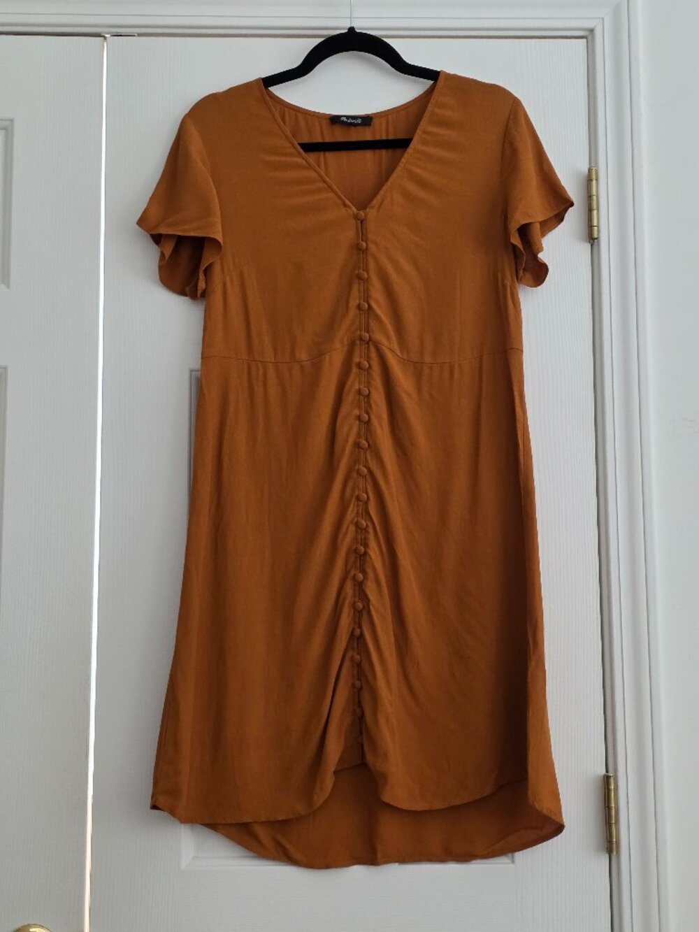 Madewell Button Front Dress – Rust Orange/Brown Flutter Sleeve